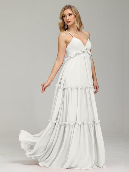 V-neck Empire Waist Chiffon Bridesmaid Dress