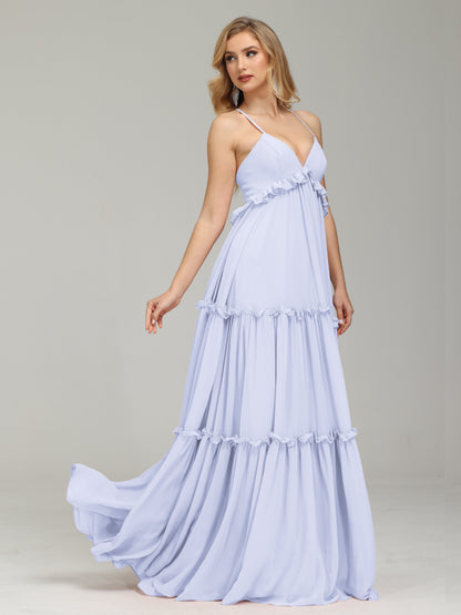 V-neck Empire Waist Chiffon Bridesmaid Dress