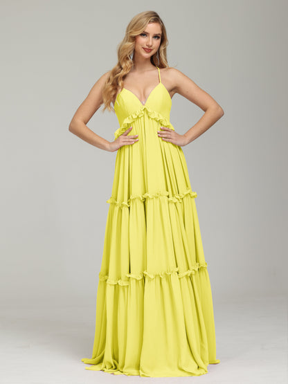 V-neck Empire Waist Chiffon Bridesmaid Dress