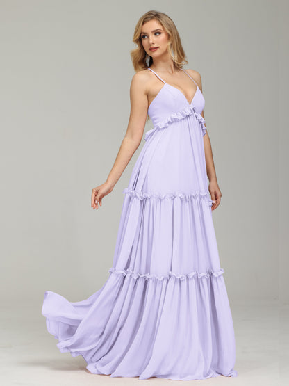 V-neck Empire Waist Chiffon Bridesmaid Dress