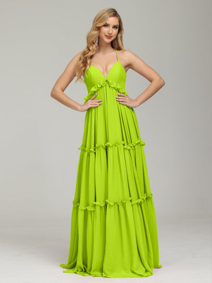 V-neck Empire Waist Chiffon Bridesmaid Dress