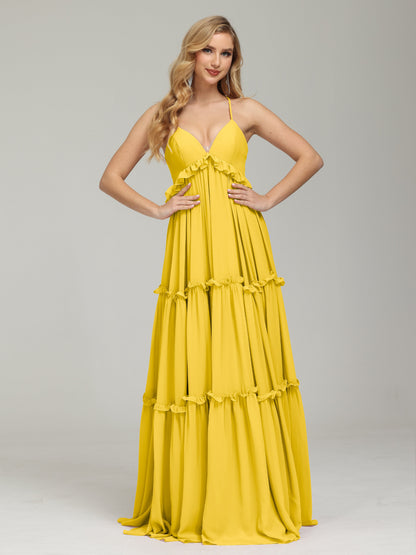 V-neck Empire Waist Chiffon Bridesmaid Dress