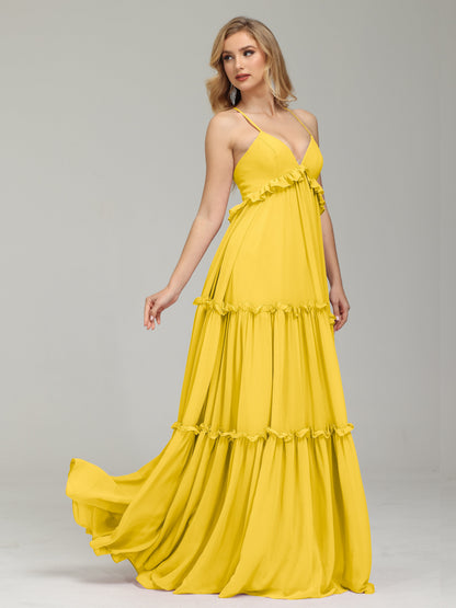 V-neck Empire Waist Chiffon Bridesmaid Dress