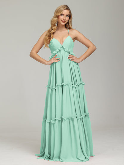 V-neck Empire Waist Chiffon Bridesmaid Dress