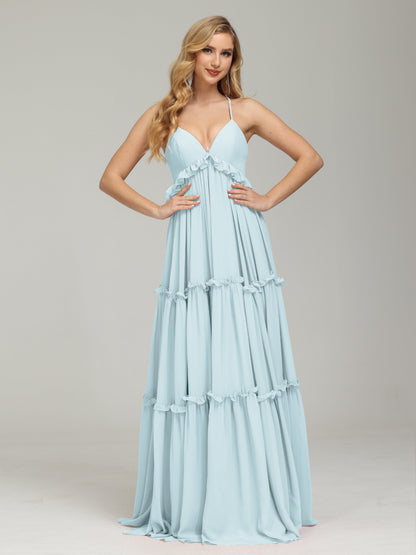 V-neck Empire Waist Chiffon Bridesmaid Dress