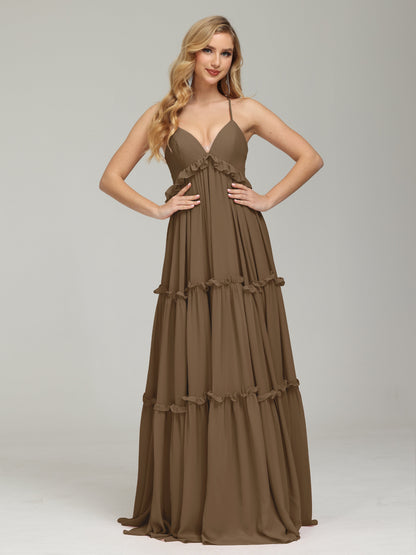V-neck Empire Waist Chiffon Bridesmaid Dress