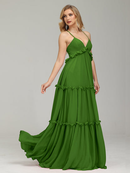 V-neck Empire Waist Chiffon Bridesmaid Dress