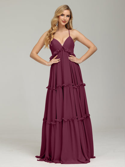 V-neck Empire Waist Chiffon Bridesmaid Dress
