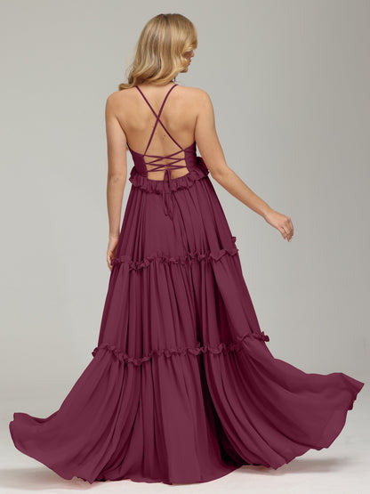 V-neck Empire Waist Chiffon Bridesmaid Dress