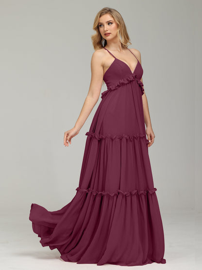 V-neck Empire Waist Chiffon Bridesmaid Dress