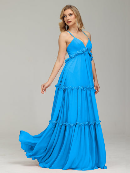 V-neck Empire Waist Chiffon Bridesmaid Dress