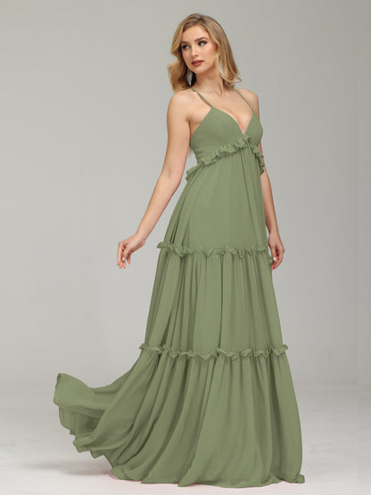 V-neck Empire Waist Chiffon Bridesmaid Dress