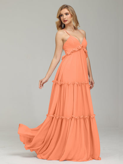 V-neck Empire Waist Chiffon Bridesmaid Dress