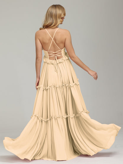 V-neck Empire Waist Chiffon Bridesmaid Dress