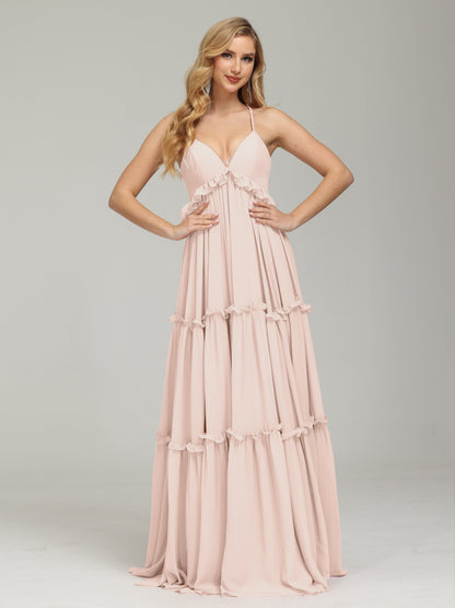 V-neck Empire Waist Chiffon Bridesmaid Dress