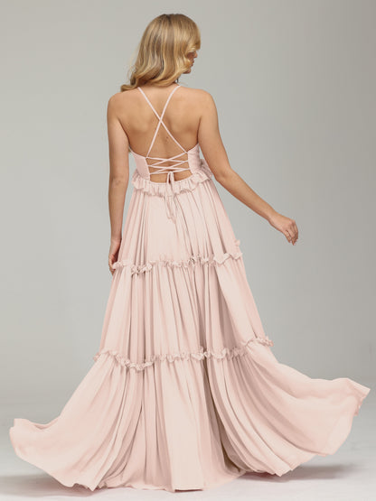 V-neck Empire Waist Chiffon Bridesmaid Dress