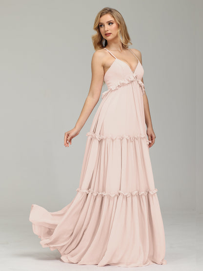 V-neck Empire Waist Chiffon Bridesmaid Dress