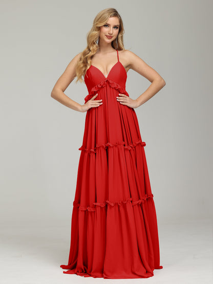 V-neck Empire Waist Chiffon Bridesmaid Dress