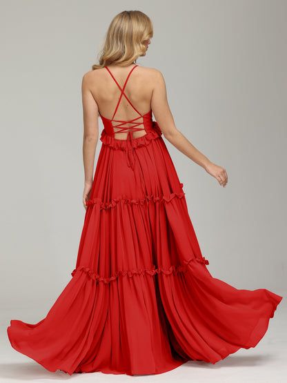 V-neck Empire Waist Chiffon Bridesmaid Dress
