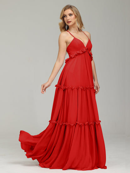 V-neck Empire Waist Chiffon Bridesmaid Dress