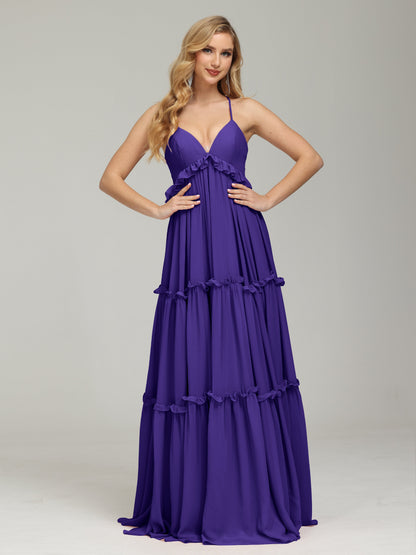 V-neck Empire Waist Chiffon Bridesmaid Dress