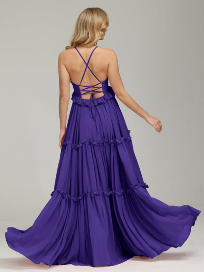 V-neck Empire Waist Chiffon Bridesmaid Dress