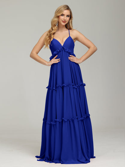 V-neck Empire Waist Chiffon Bridesmaid Dress