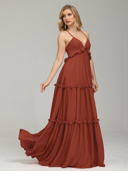 V-neck Empire Waist Chiffon Bridesmaid Dress