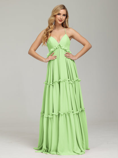 V-neck Empire Waist Chiffon Bridesmaid Dress