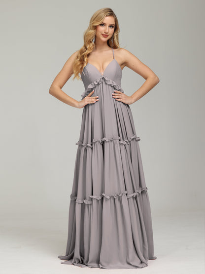 V-neck Empire Waist Chiffon Bridesmaid Dress