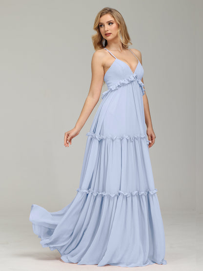 V-neck Empire Waist Chiffon Bridesmaid Dress