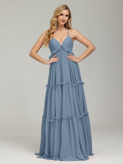V-neck Empire Waist Chiffon Bridesmaid Dress