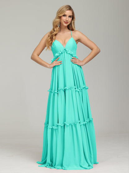 V-neck Empire Waist Chiffon Bridesmaid Dress