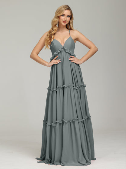 V-neck Empire Waist Chiffon Bridesmaid Dress