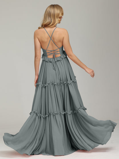 V-neck Empire Waist Chiffon Bridesmaid Dress