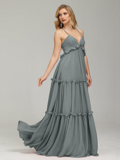 V-neck Empire Waist Chiffon Bridesmaid Dress