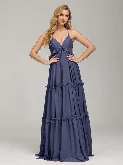 V-neck Empire Waist Chiffon Bridesmaid Dress