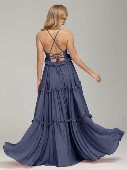 V-neck Empire Waist Chiffon Bridesmaid Dress