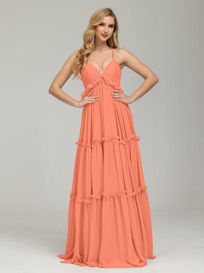 V-neck Empire Waist Chiffon Bridesmaid Dress
