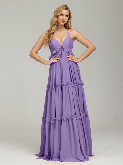 V-neck Empire Waist Chiffon Bridesmaid Dress
