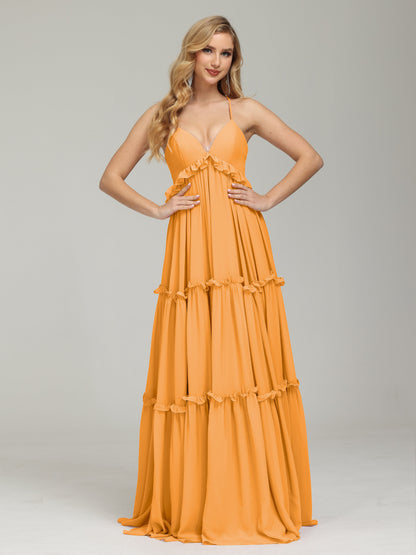 V-neck Empire Waist Chiffon Bridesmaid Dress