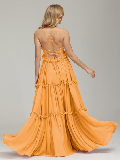 V-neck Empire Waist Chiffon Bridesmaid Dress
