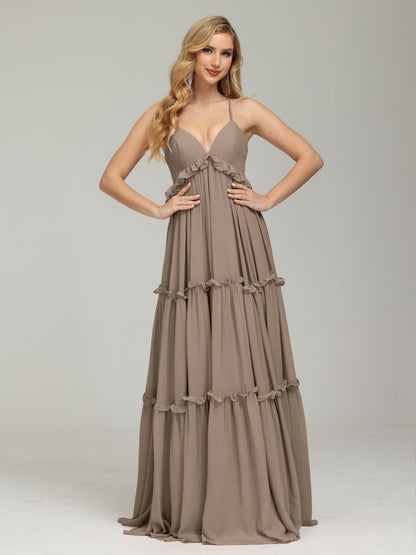 V-neck Empire Waist Chiffon Bridesmaid Dress