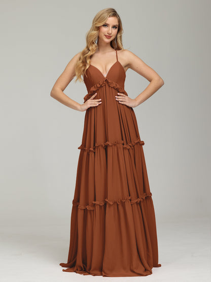 V-neck Empire Waist Chiffon Bridesmaid Dress