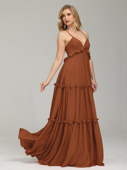 V-neck Empire Waist Chiffon Bridesmaid Dress