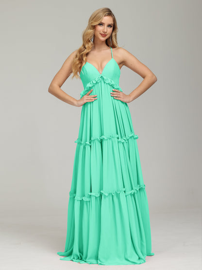 V-neck Empire Waist Chiffon Bridesmaid Dress