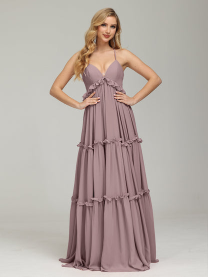 V-neck Empire Waist Chiffon Bridesmaid Dress