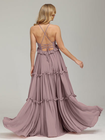 V-neck Empire Waist Chiffon Bridesmaid Dress