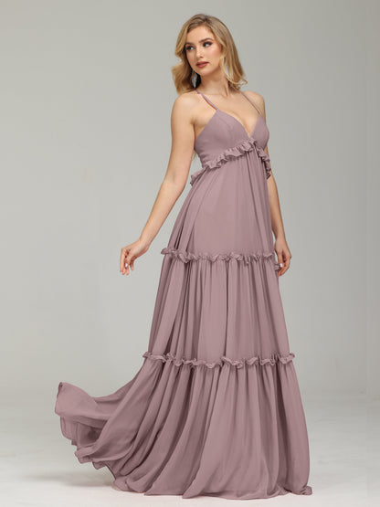V-neck Empire Waist Chiffon Bridesmaid Dress