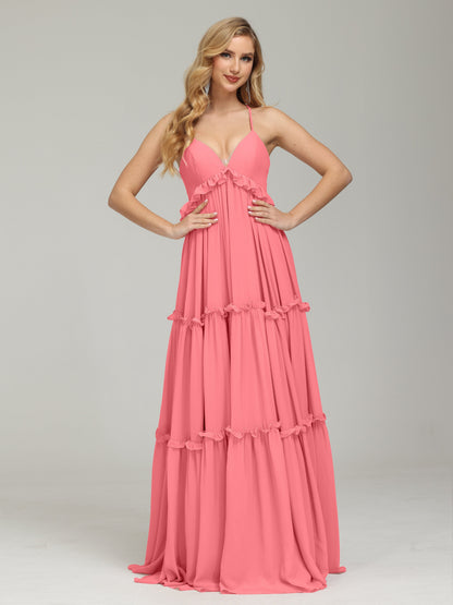 V-neck Empire Waist Chiffon Bridesmaid Dress